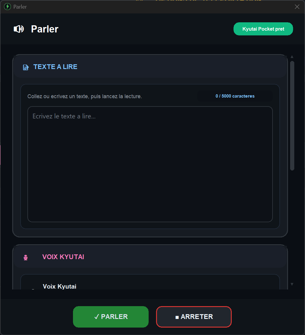 Accessibility Controller - module Parler avec lecture de texte Kyutai Pocket