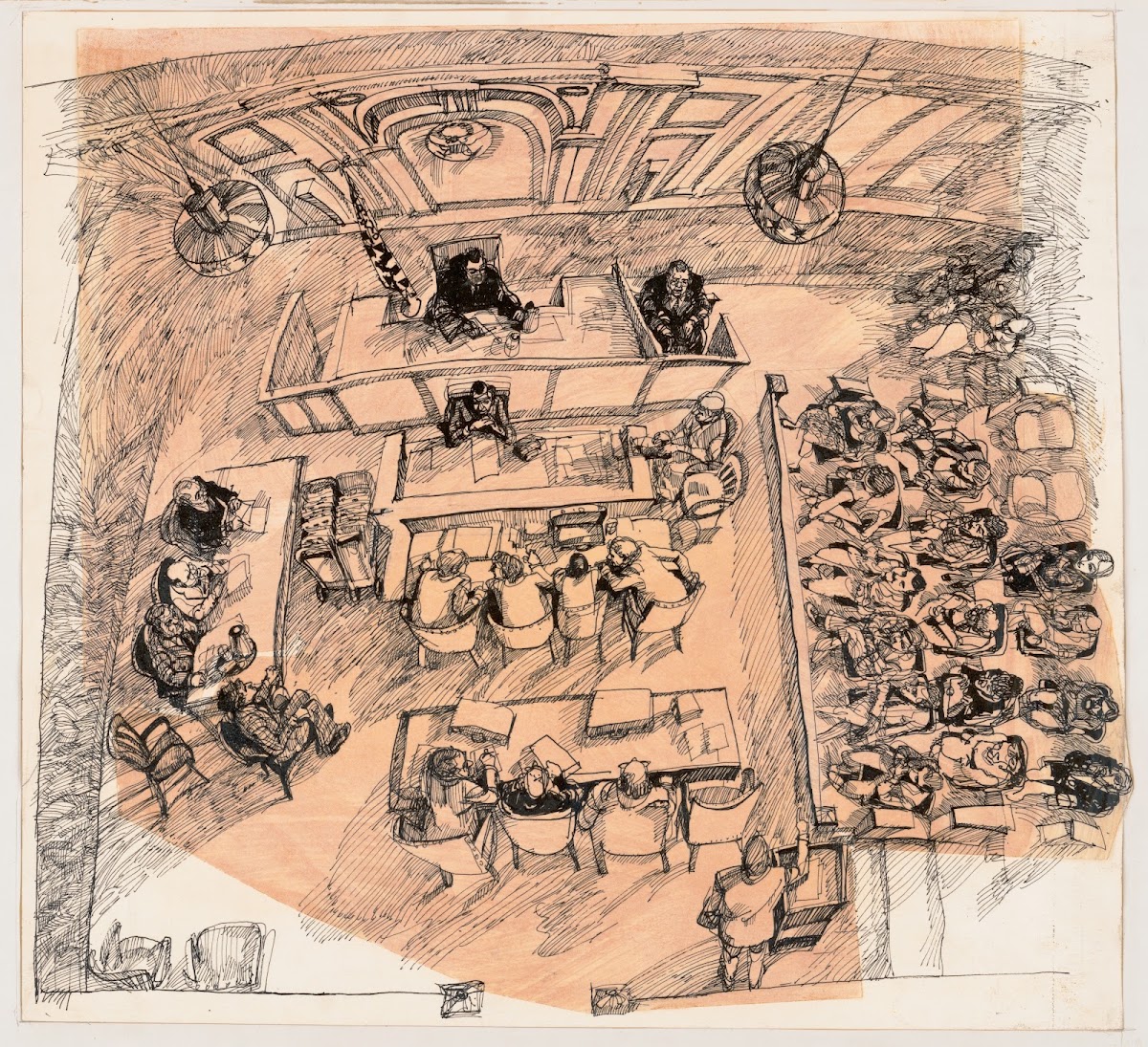 Overhead view of unidentified courtroo