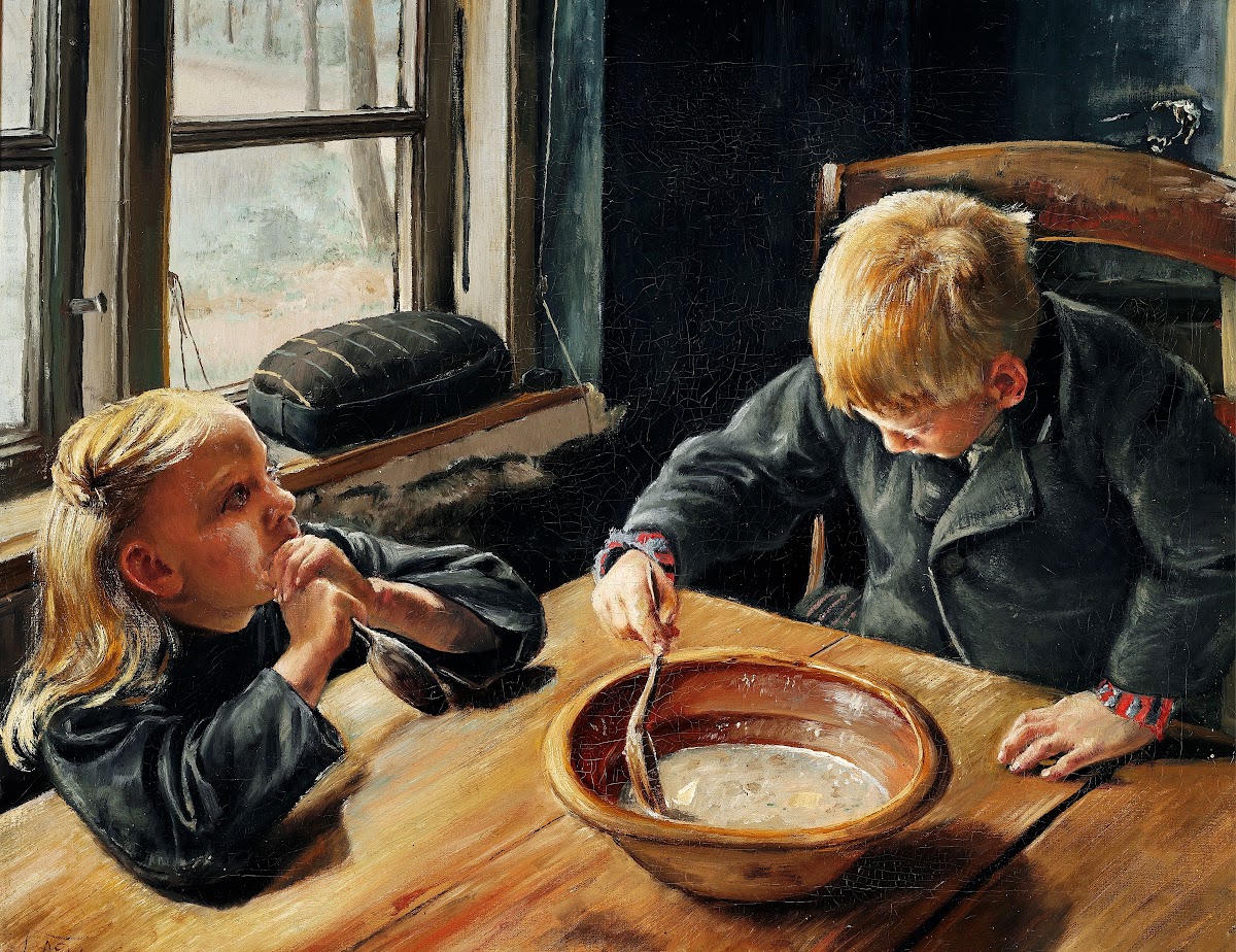 En Dreng og en Pige ved Middagsmaden 1884