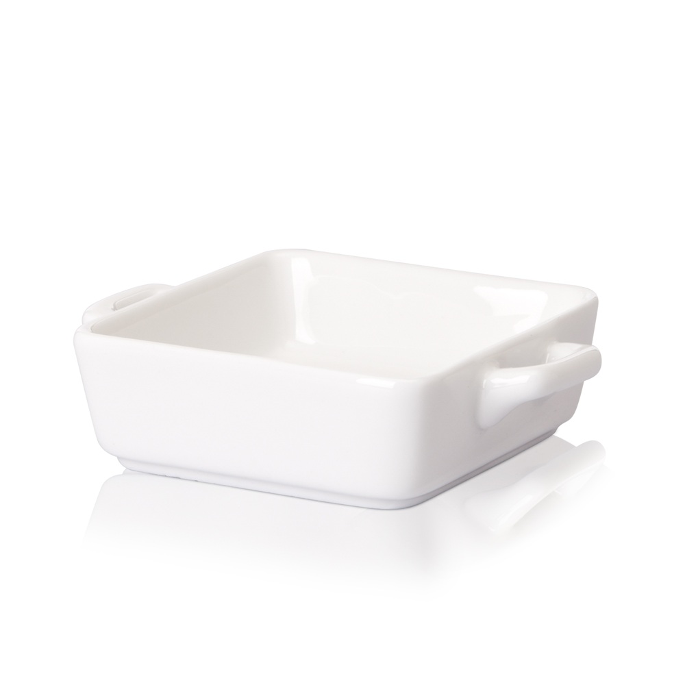 Tazón cuadrado de porcelana con asas Gala™ 9.5 cm, color blanco