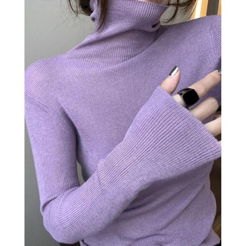 Damen-Rollkragenpullover, figurbetont, einfarbig