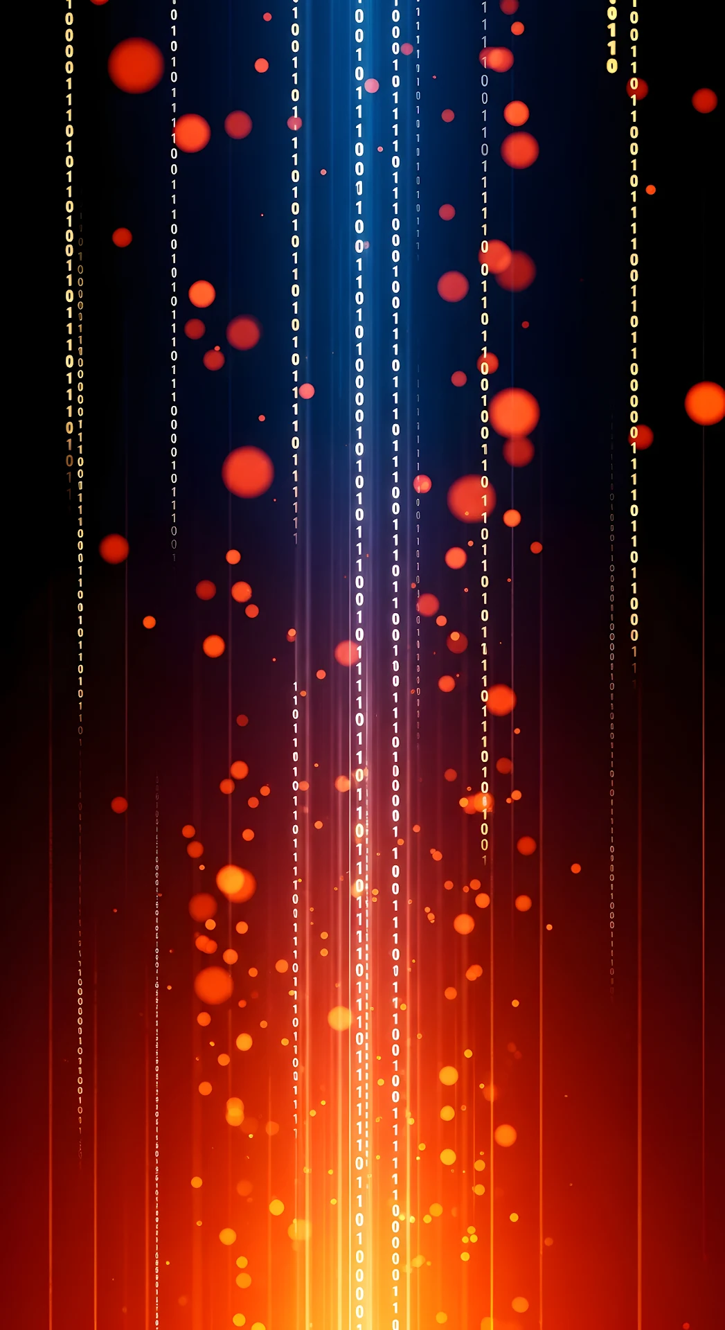 Abstract Digital Background of Binary Code Streams with Fiery Orange and Blue Glow - Free 4K mobile Wallpaper