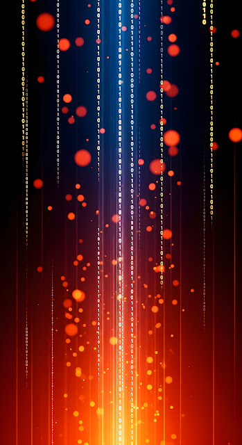 Abstract Digital Background of Binary Code Streams with Fiery Orange and Blue Glow - Free mobile Wallpaper