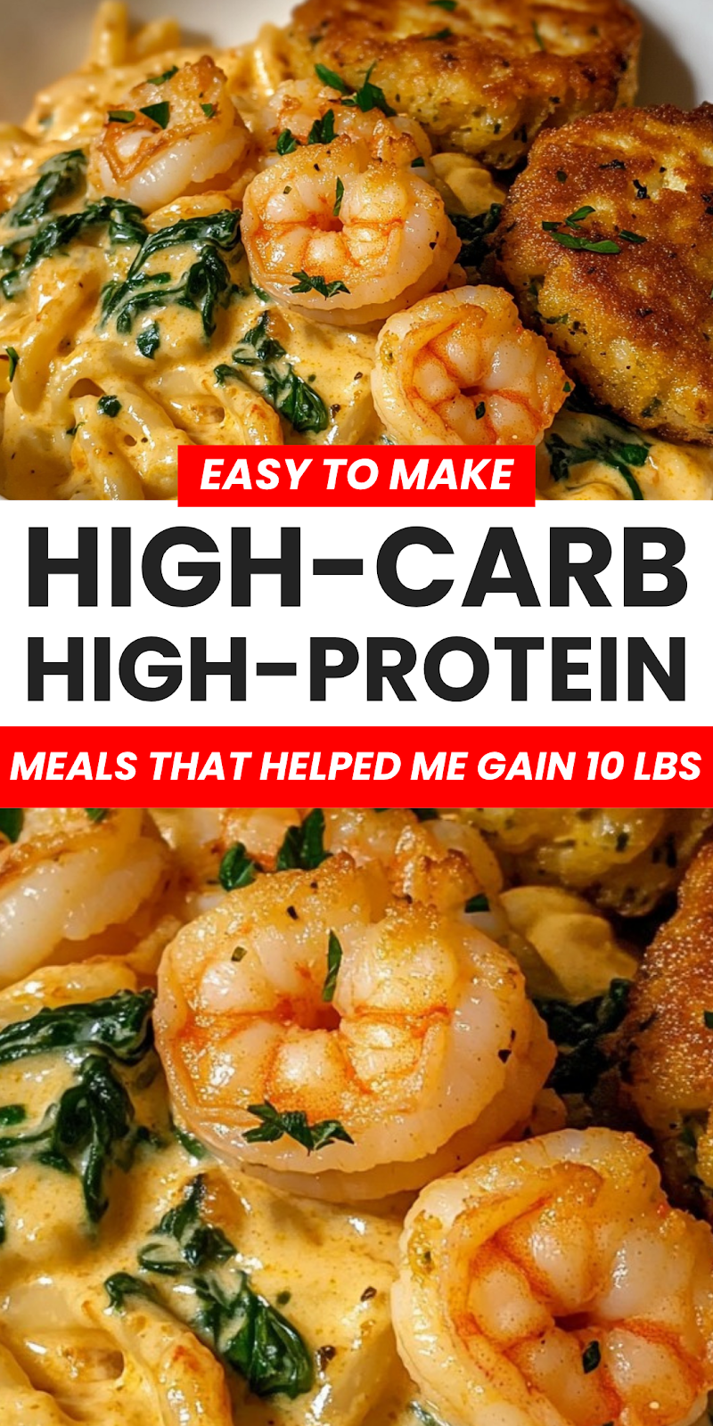 Creamy Cajun Shrimp Pasta with Spinach and Crab Cakes
