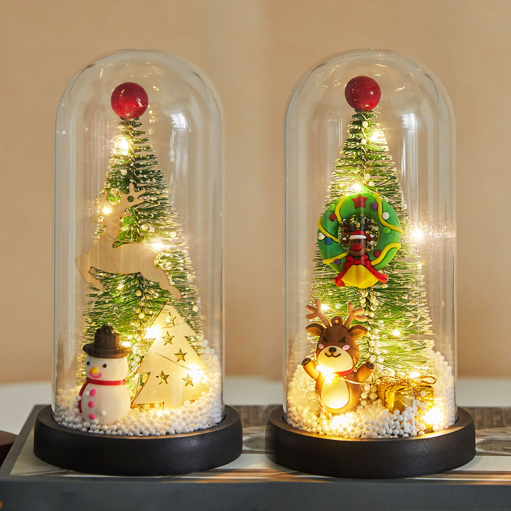 Mini Christmas tree in acrylic bell, illuminated, 13.5-21.5 cm