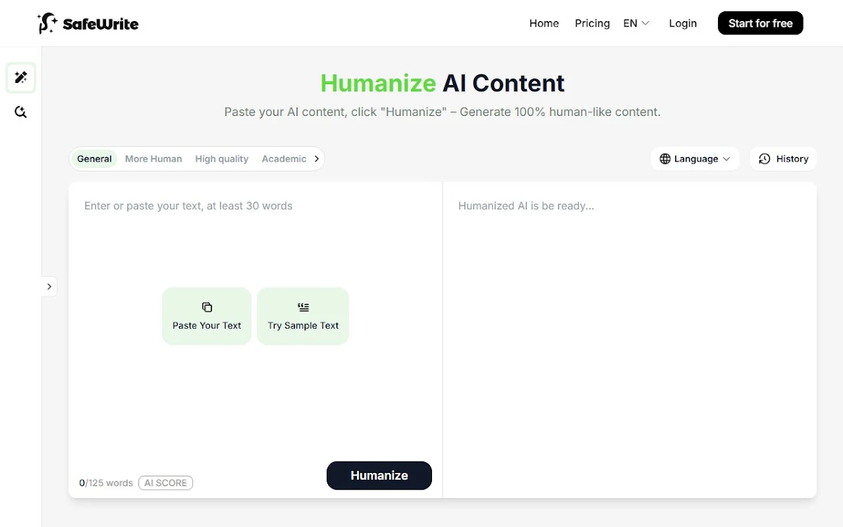 Captura de SafeWrite AI