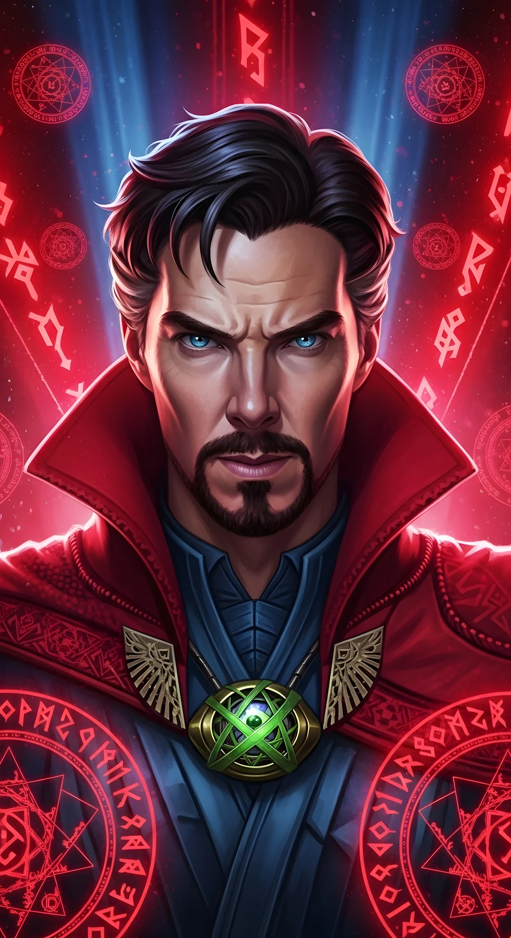 Intense Portrait of Doctor Strange with Eye of Agamotto - Free 4K mobile Wallpaper
