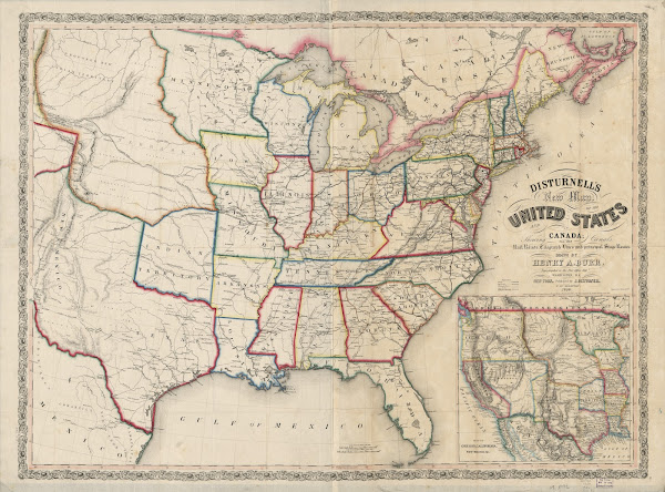 Disturnells New Map Of The United States And Canada Showing All The Canals Rail