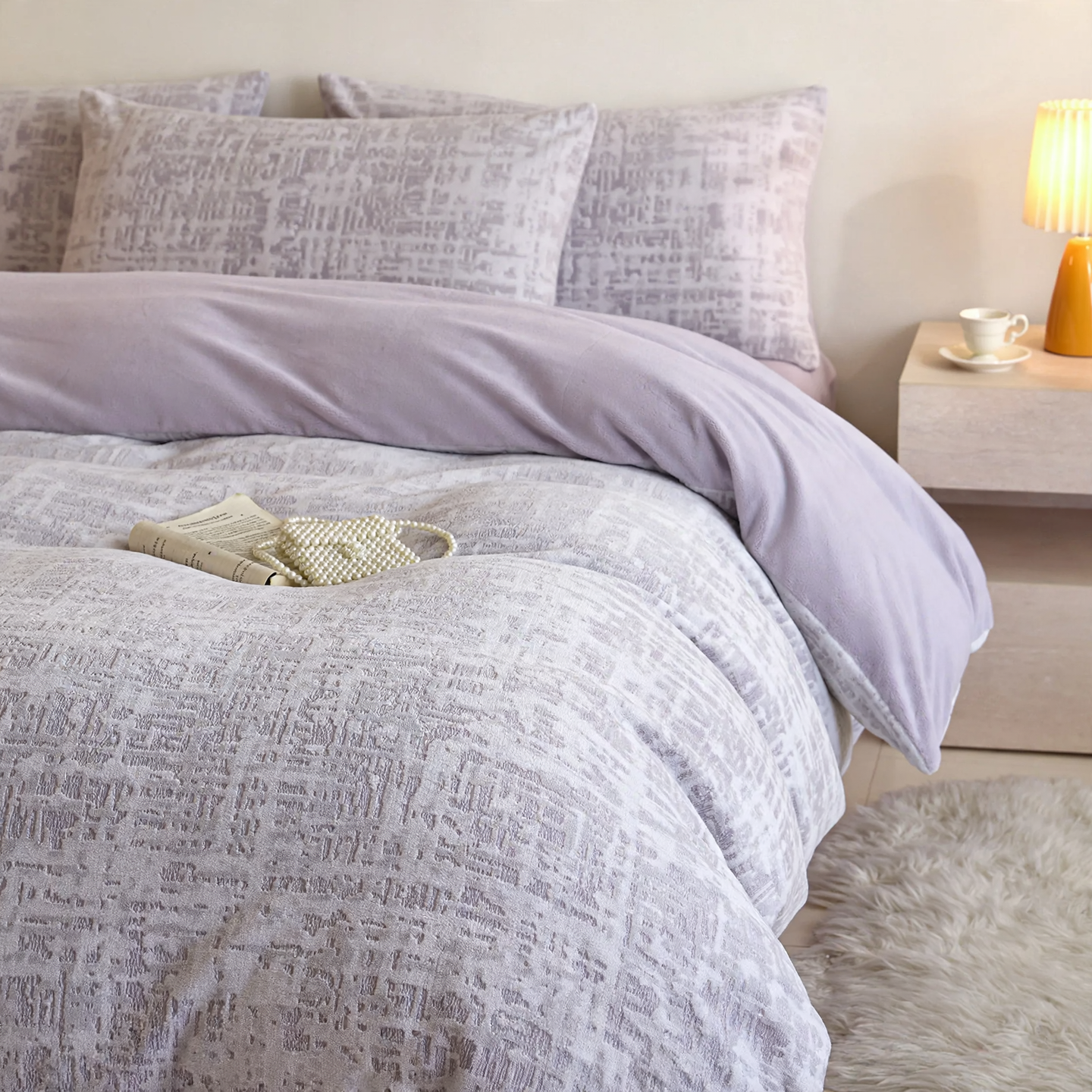 Milk fiber bedding set, 4-piece, geometric pattern