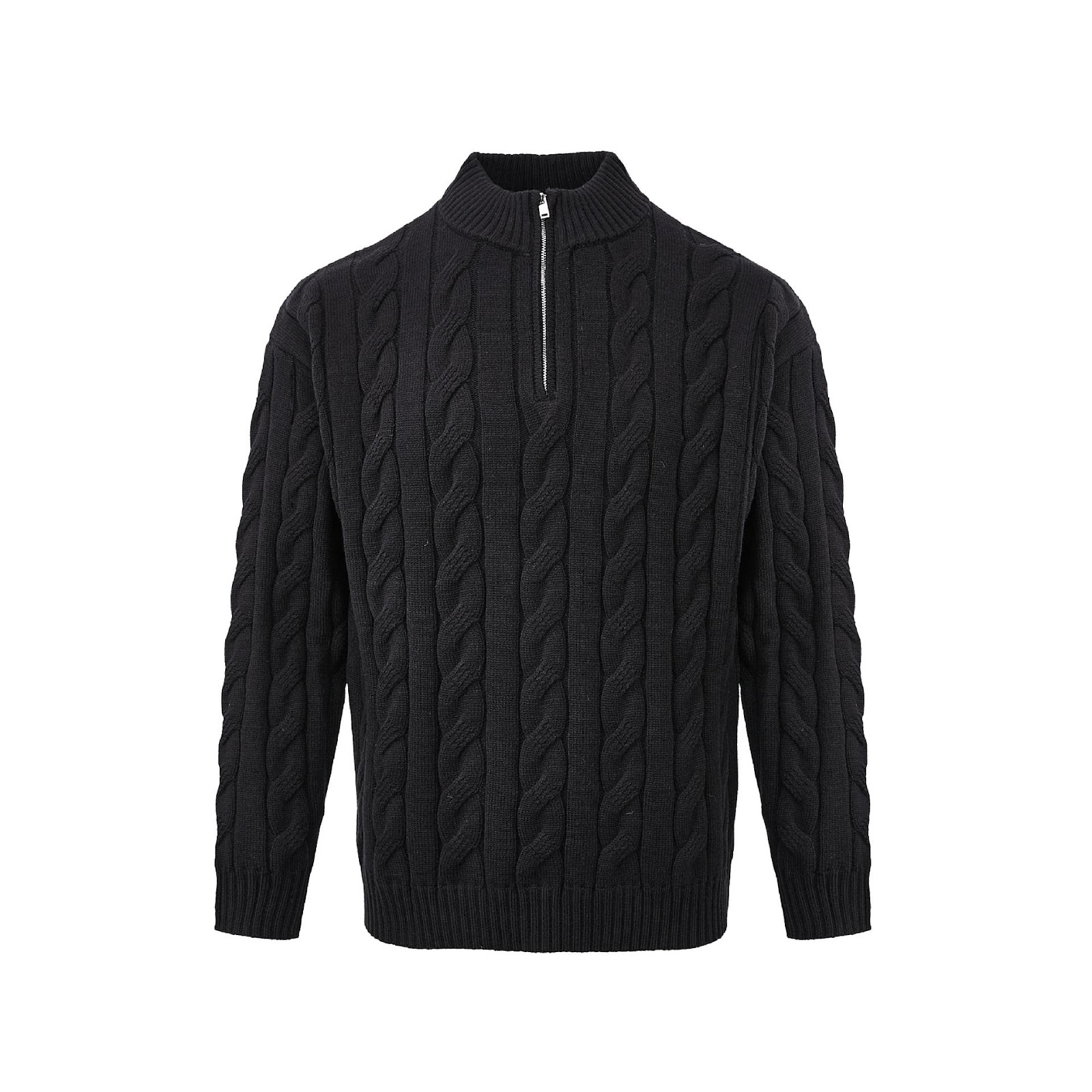 Herren-Strickpullover mit Zopfmuster und Reißverschluss