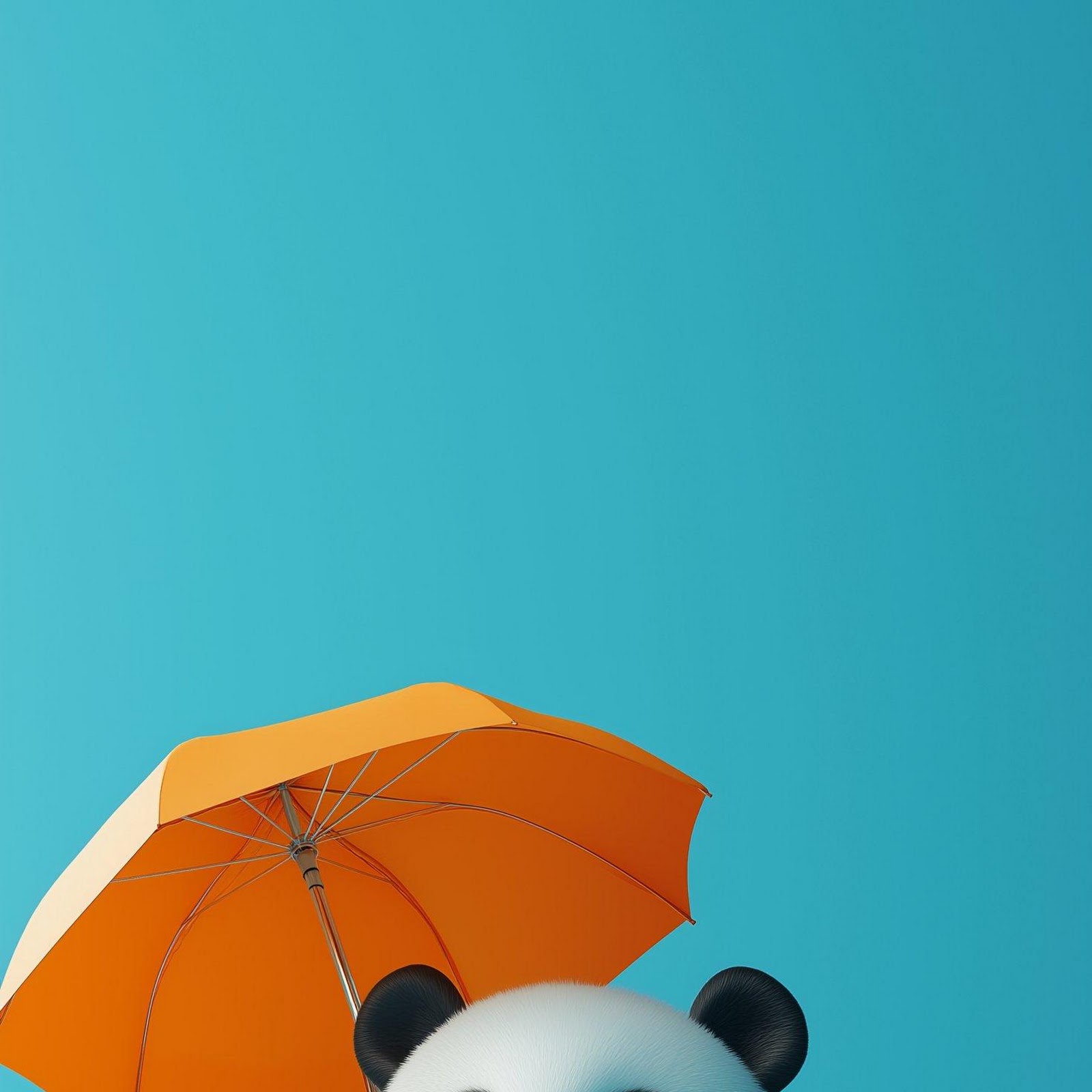 Download Cute Panda With Orange Umbrella 2K iPhone