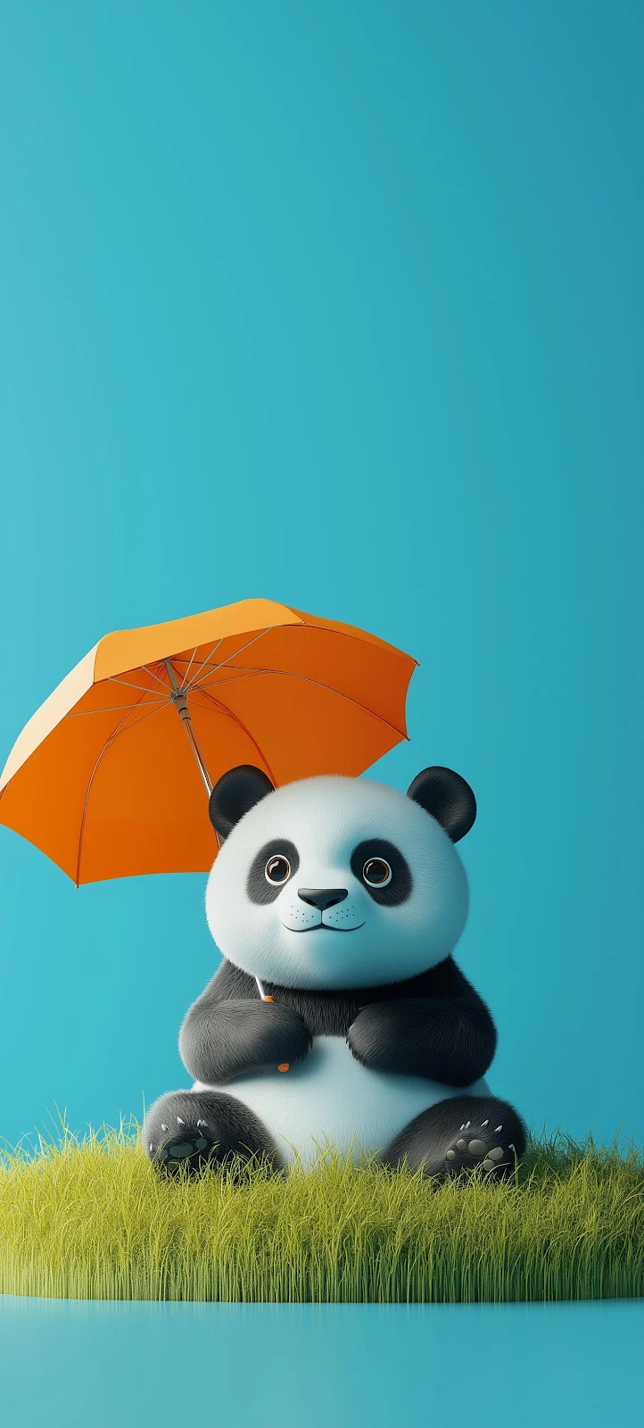Cute Panda With Orange Umbrella - 3D Digital Art 2K iPhone Wallpaper (1472x3264)