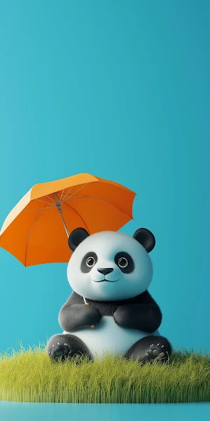 Cute Panda With Orange Umbrella 2K iPhone Wallpaper Background