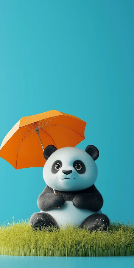 Cute Panda With Orange Umbrella 2K iPhone Phone Wallpaper