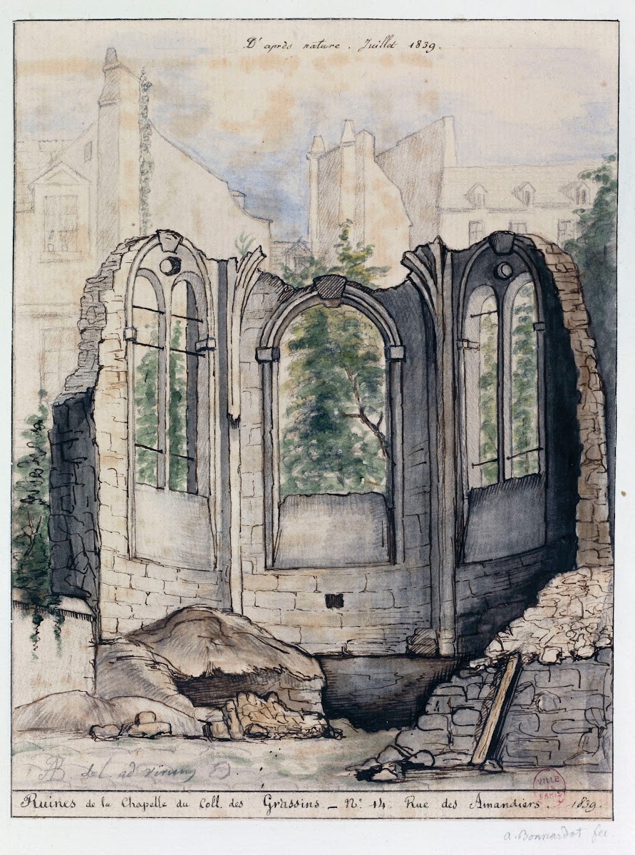 Ruines de la chapelle du collège des Grassins 14 rue des Amandins 1839
