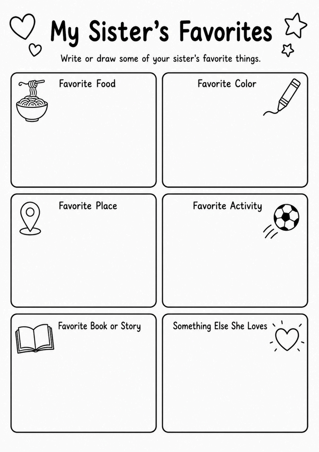 My Sister's Favorites Worksheet