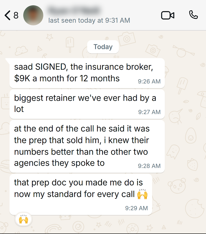 Client message on WhatsApp