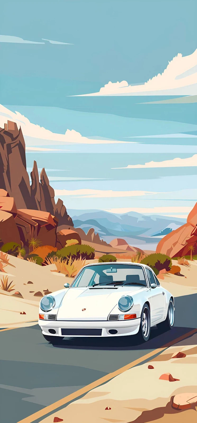 Classic Porsche 911 Desert Drive - Vector Illustration Full HD iPhone Wallpaper (1080x2321)