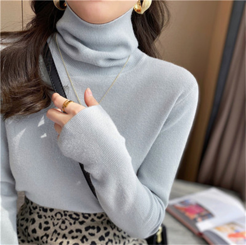 Women's knitted sweater with a stand-up collar, slim fit