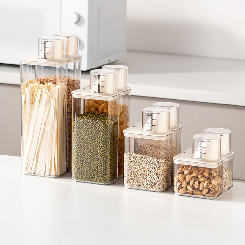 Plastic storage container with measuring scale, square