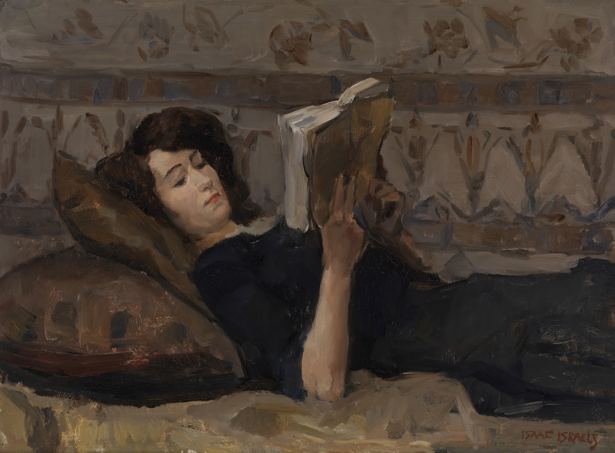 Meisje lezend op een divan circa 1920