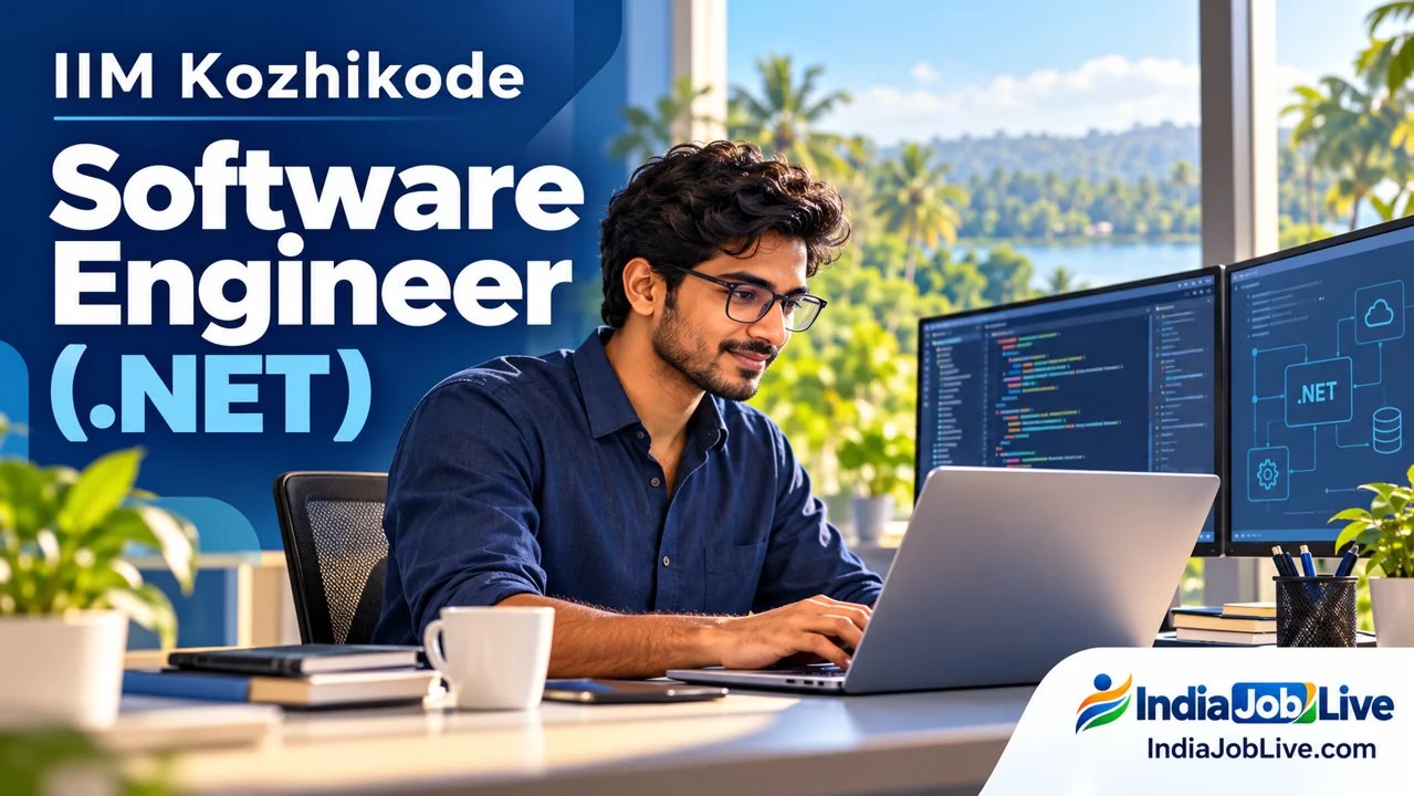 Illustration of a software developer at a workstation for IIM Kozhikode Software Engineer .NET recruitment