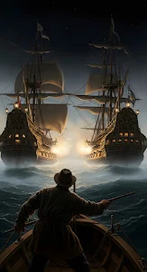 Naval Battle at Night from Small Boat Perspective