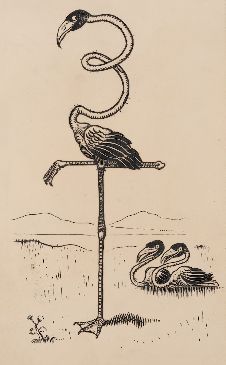 Eleven comic strip frames of flamingo shaping figures with its long neck Pl5