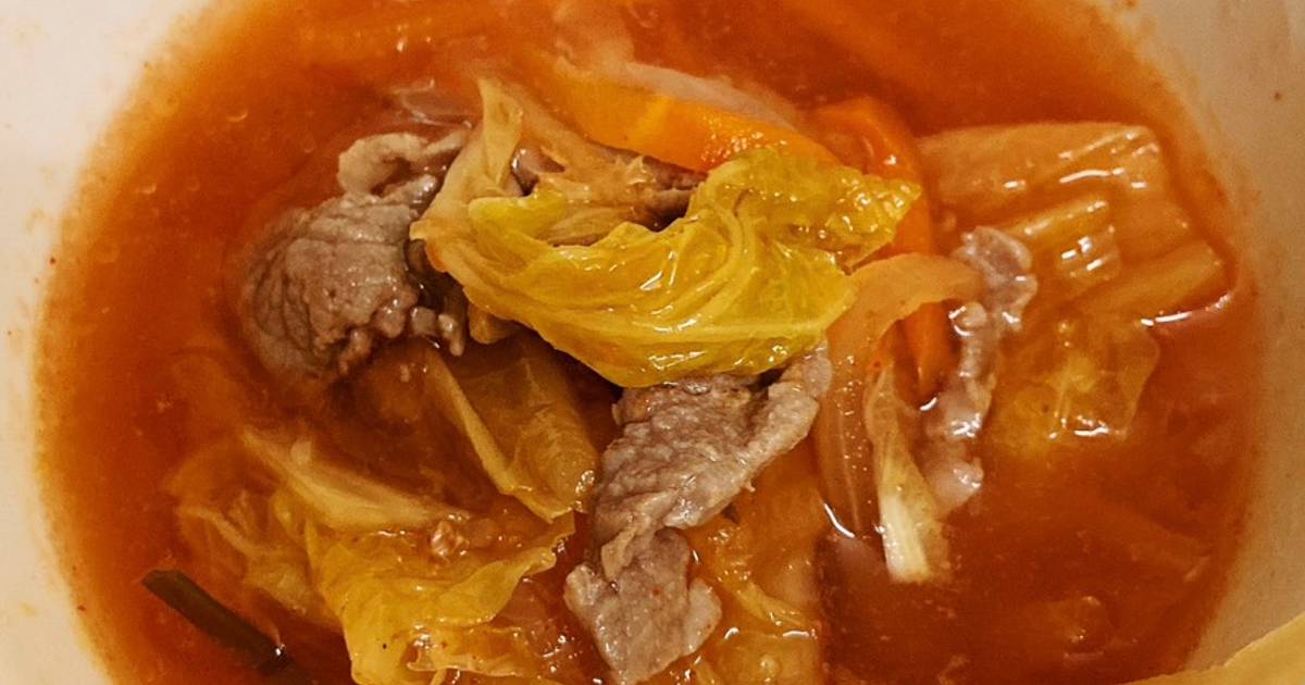 Canh kim chi thịt bò nấu lười