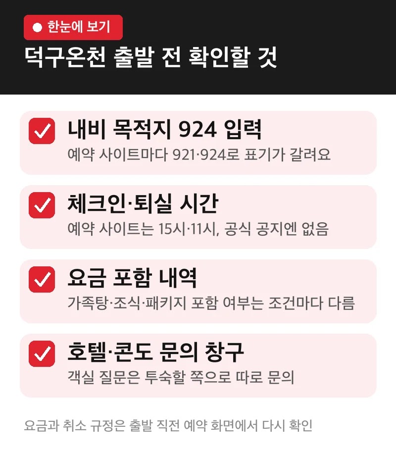 덕구온천 출발 전 확인할 것
