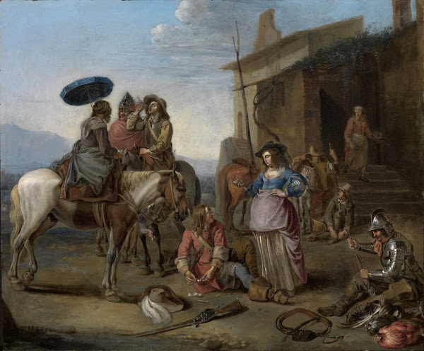 Reisende halten vor einer Osteria 1662