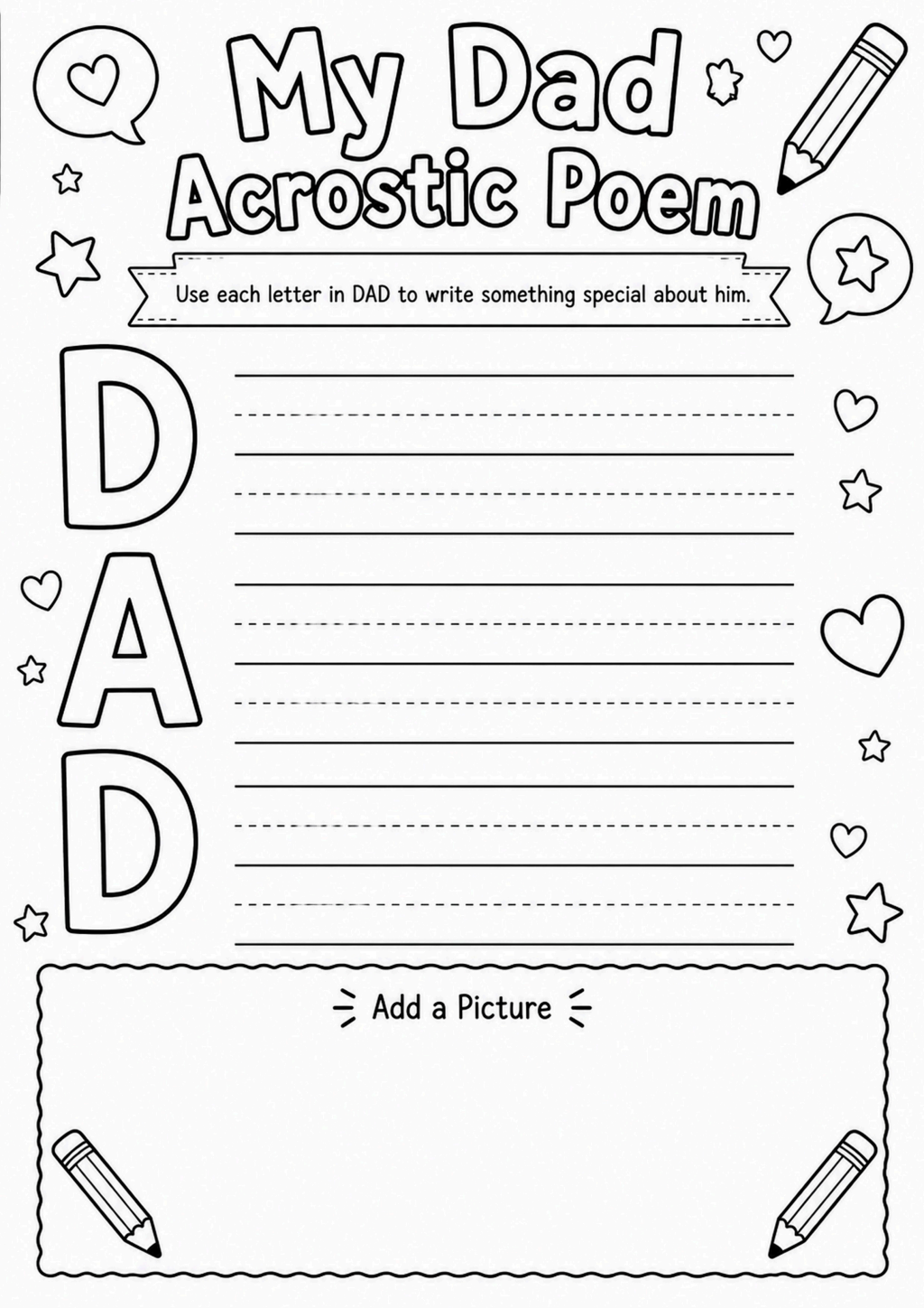 My Dad Acrostic Poem Worksheet