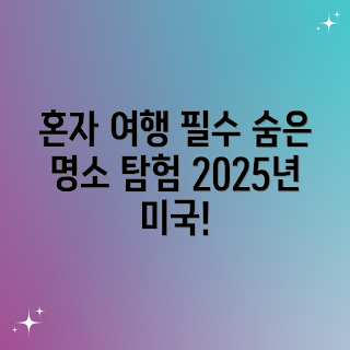 2025 혼자 미국 여행, 미국 숨은 명소, 혼자 여행 팁, 여행 준비 전략, 미국 여행 정보