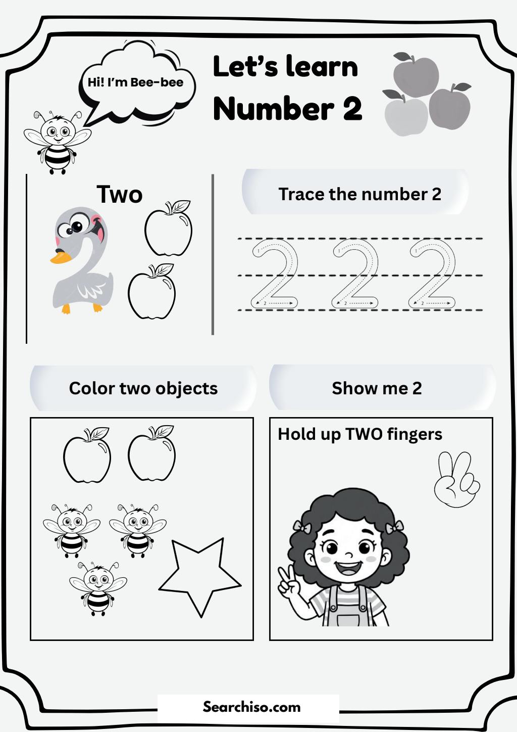 Bee-bee’s Guide to Learning the Number Two PDF printable