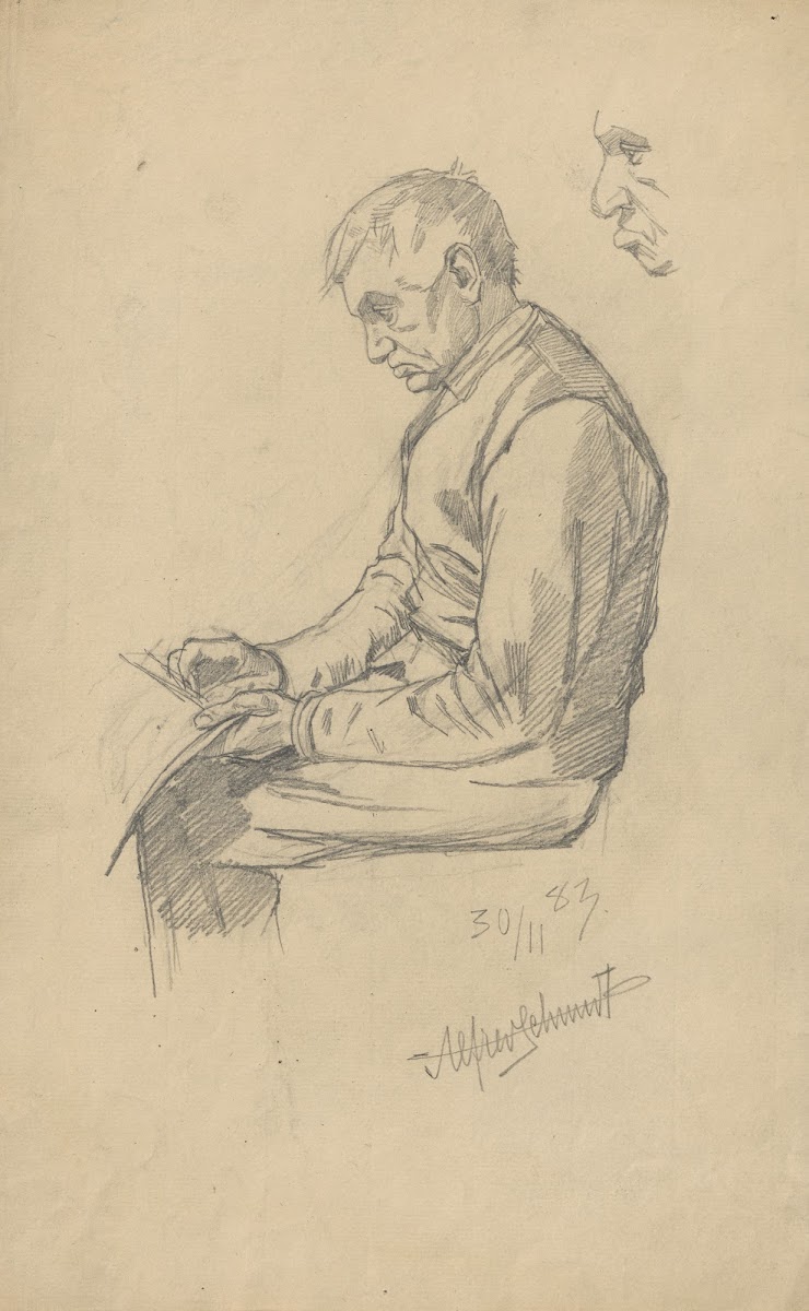 Man sitting and reading a book 1883