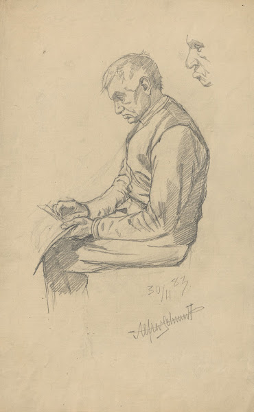 Man sitting and reading a book 1883