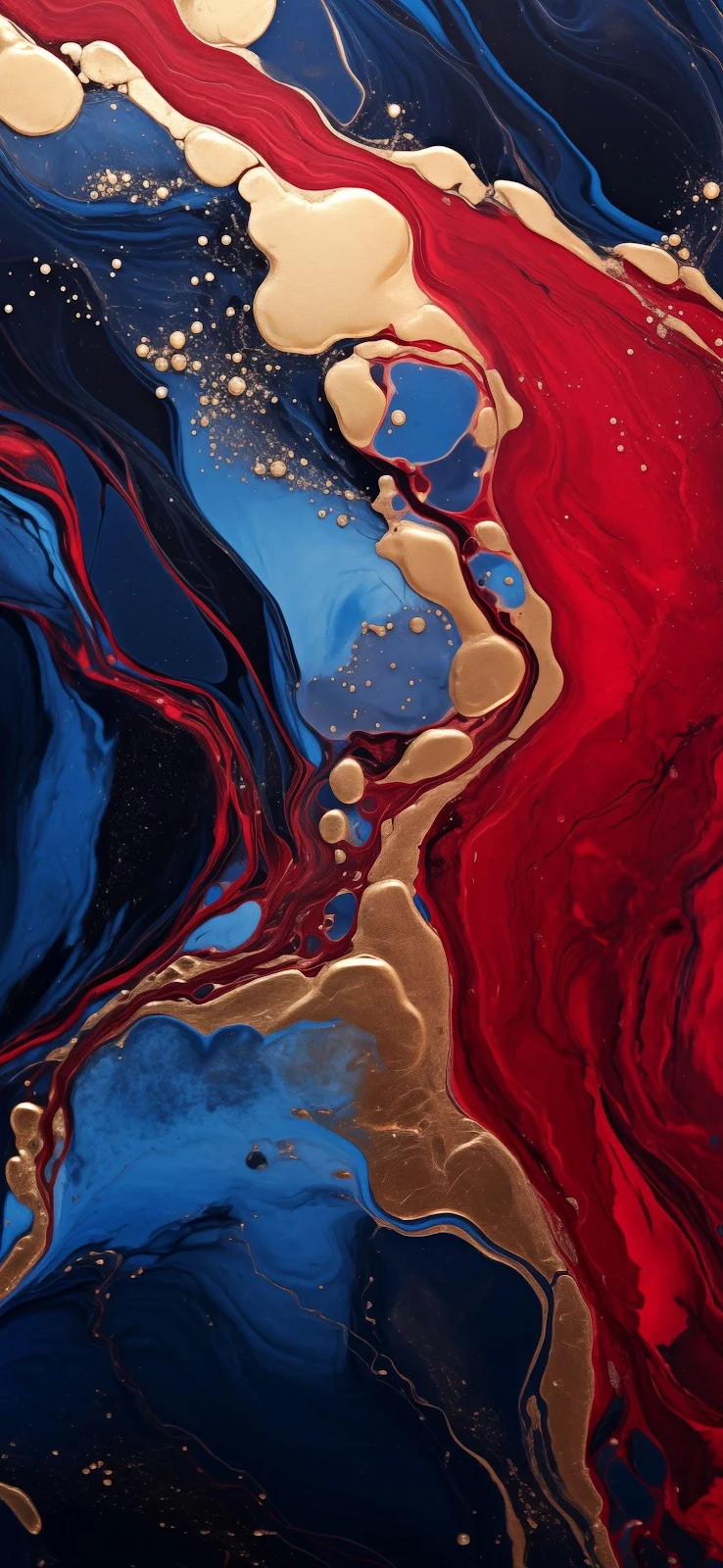 Abstract Fluid Red Blue Gold - Fluid Art 2K iPhone Wallpaper (1474x3195)