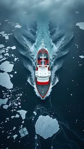 Aerial View of Red and White Icebreaker Ship