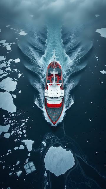 Aerial View of Red and White Icebreaker Ship - Free mobile Wallpaper