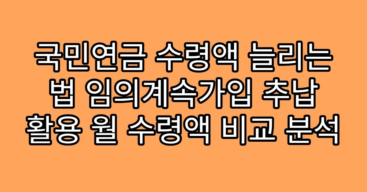 국민연금 수령액 늘리는 법 임의계속가입 추납 활용 월 수령액 비교 분석