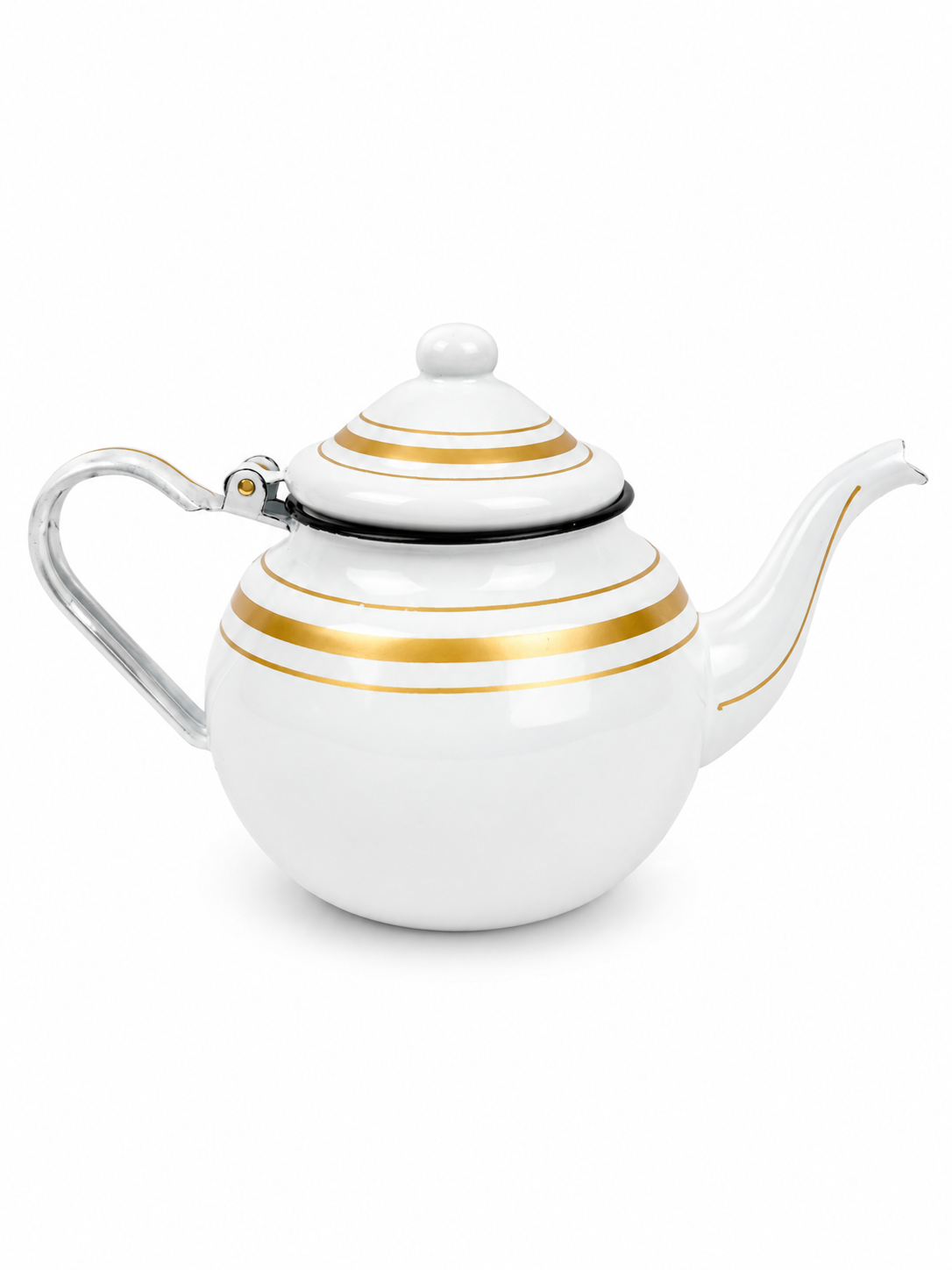 Tetera En Peltre Con Tapa Blanca Lineas Doradas 14Cm - 1 Litro — imagen 1