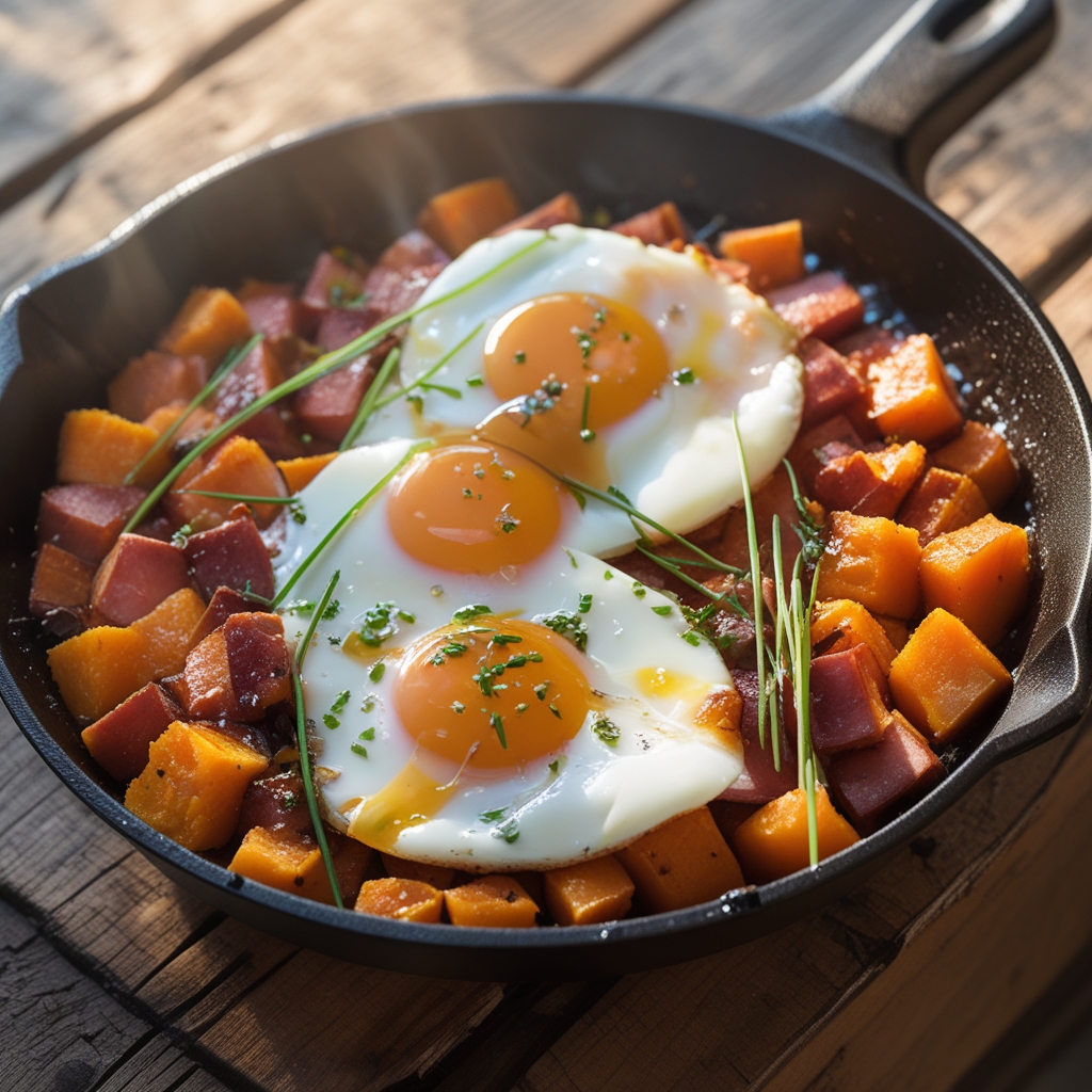 Smoky Maple Ham & Sweet Potato Breakfast Skillet