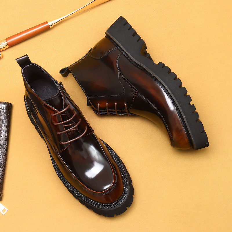 Men's Leather Boots with Zipper