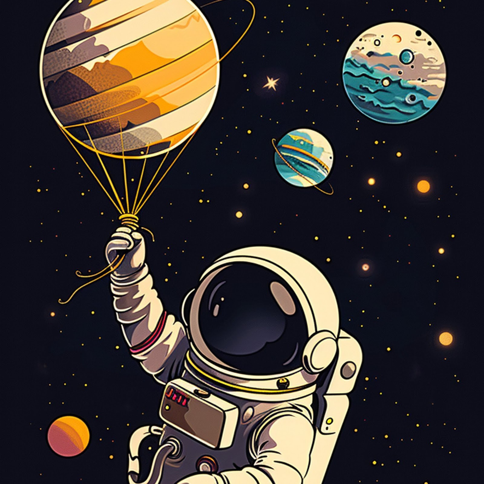 Download Astronaut, Space, Planet, Cartoon 2K iPhone