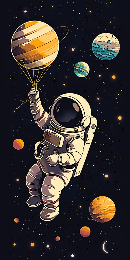 Astronaut, Space, Planet, Cartoon 2K iPhone Phone Wallpaper