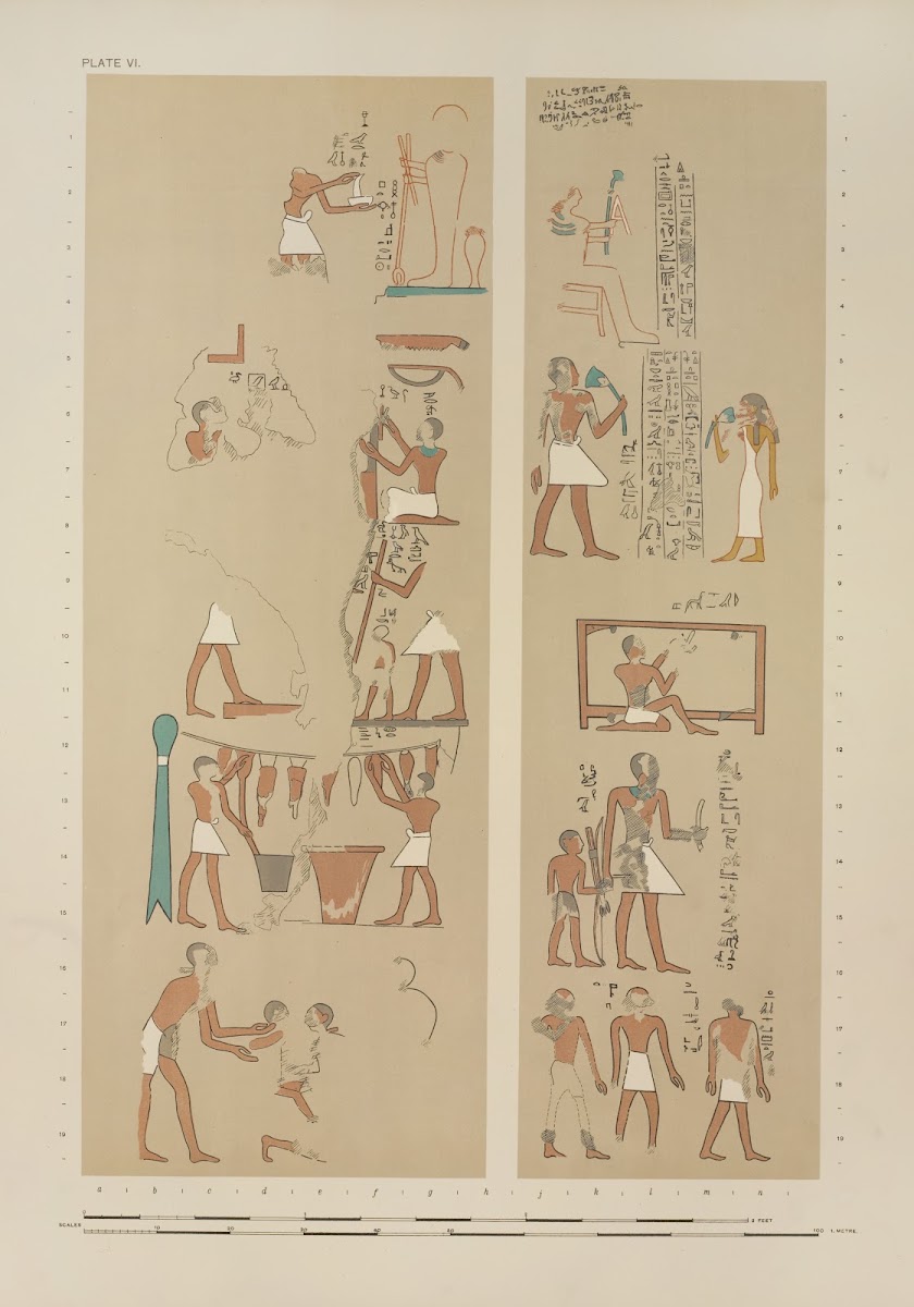 A scene representing the worship of Ptah various tools and manufacturing process
