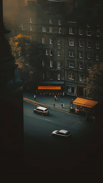 Moody European City Street View from Above at Dusk - Free mobile Wallpaper