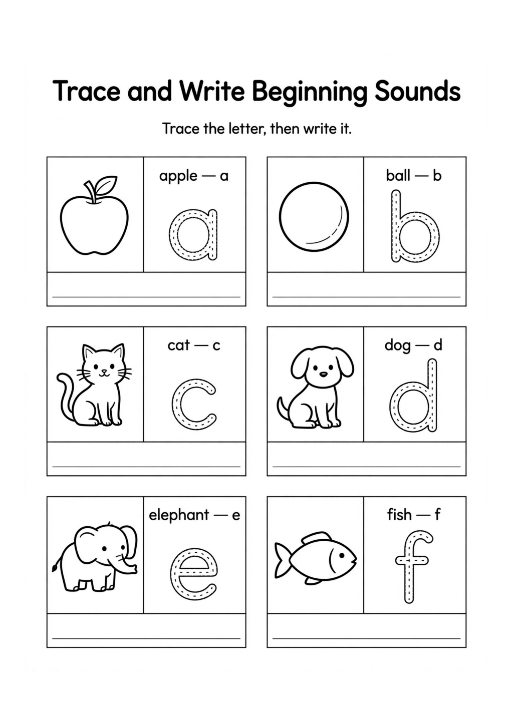 Trace and Write Beginning Sounds Worksheet