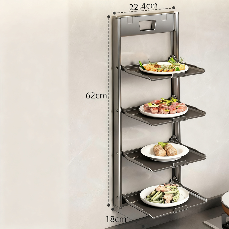Foldable wall shelf for food preparation, aluminum