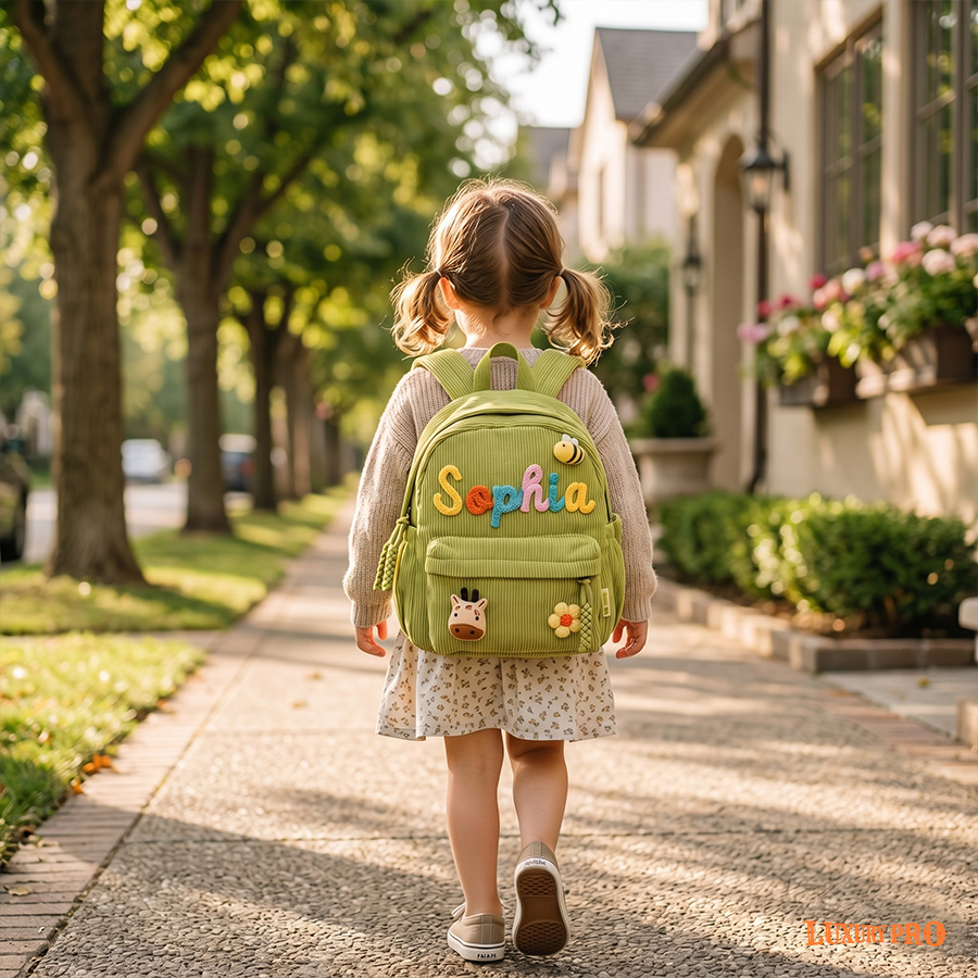 Hand embroidered corduroy children's backpack
